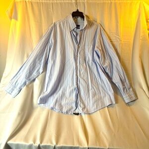 16 1/2  Club Room  Men Casual Blue Button Down Shirt with Stripes